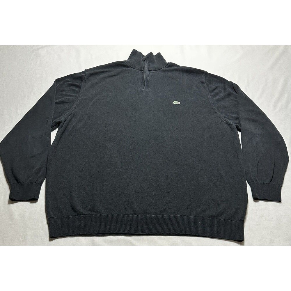 Lacoste Sweater Cotton 1/4 Zip Mock Neck Pullover  Black Mens Size 8 Preppy READ